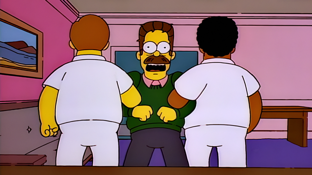Cena do episódio “Furacão Neddy” de Os Simpsons