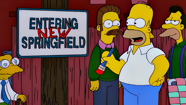 Cena do episódio “Um Conto de Duas Springfields” de Os Simpsons