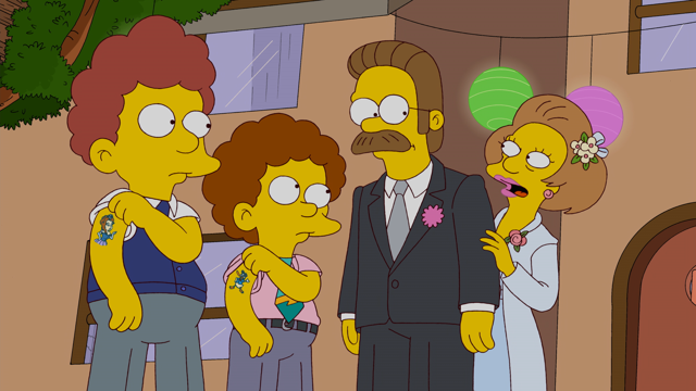 Cena do episódio “O evento secreto de Ned e Edna” de Os Simpsons