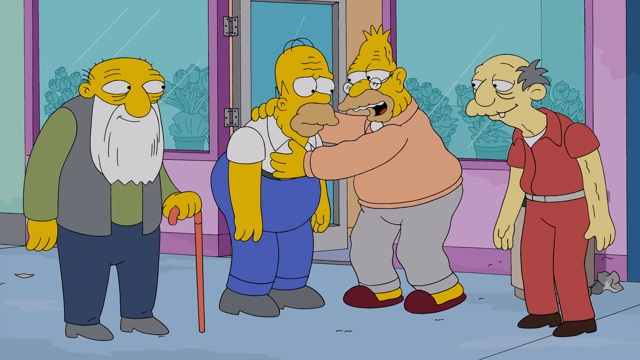 Cena do episódio “Três Anciãos e um Pupilo” de Os Simpsons