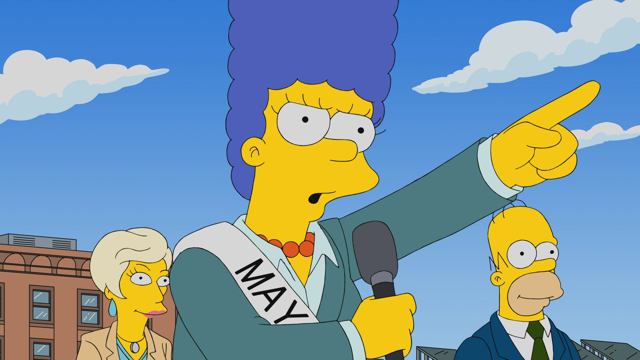 Cena do episódio “A Velha Prefeita Azul, Ela Não É o que Costumava Ser” de Os Simpsons