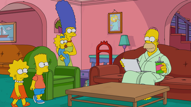 Cena do episódio “Robôs-pizza Sonham com Guitarras Elétricas?” de Os Simpsons